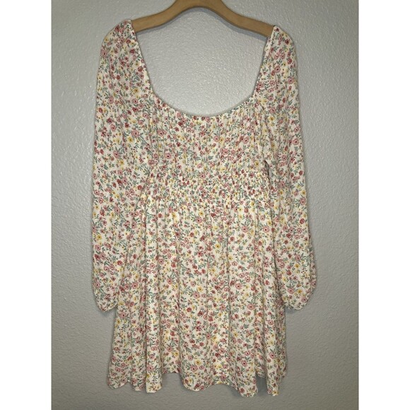 Mini Dress Floral Cream Multi-Color Juniors Size XL Ballon Sleeve Kingston Grey - Picture 9 of 12